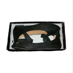 Black Faux Suede Ankle Strap Flats